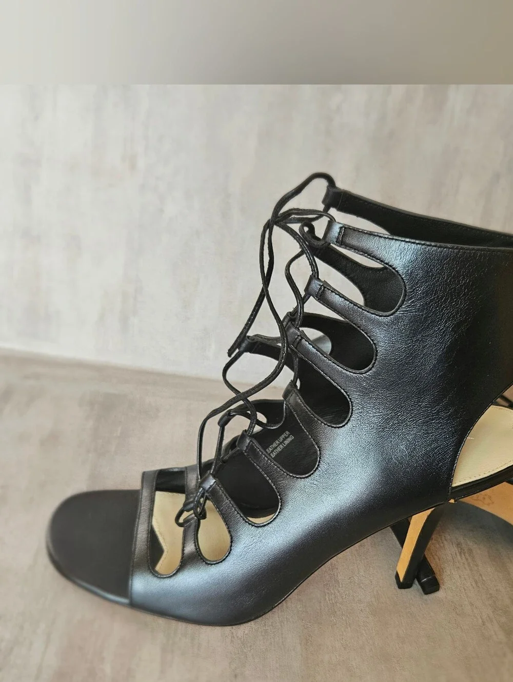 Via Spiga Black Leather Lace-Up Heels Sandals Stilettos Size US 7